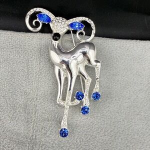 Vintage Eisenberg Ice Ram Reindeer‎ Silver Tone Rhinestone Deer
